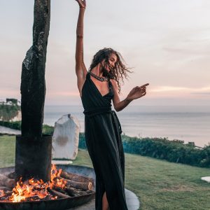 Black Boho Goddess Dress Gypsy Priestess Back Laces