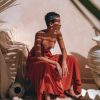 Red Boho Bridesmaid Dress Minimalist Bohemian Adjustable Maxi