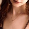 Tiny Double Heart Necklace 14k Gold Pave Minimalist