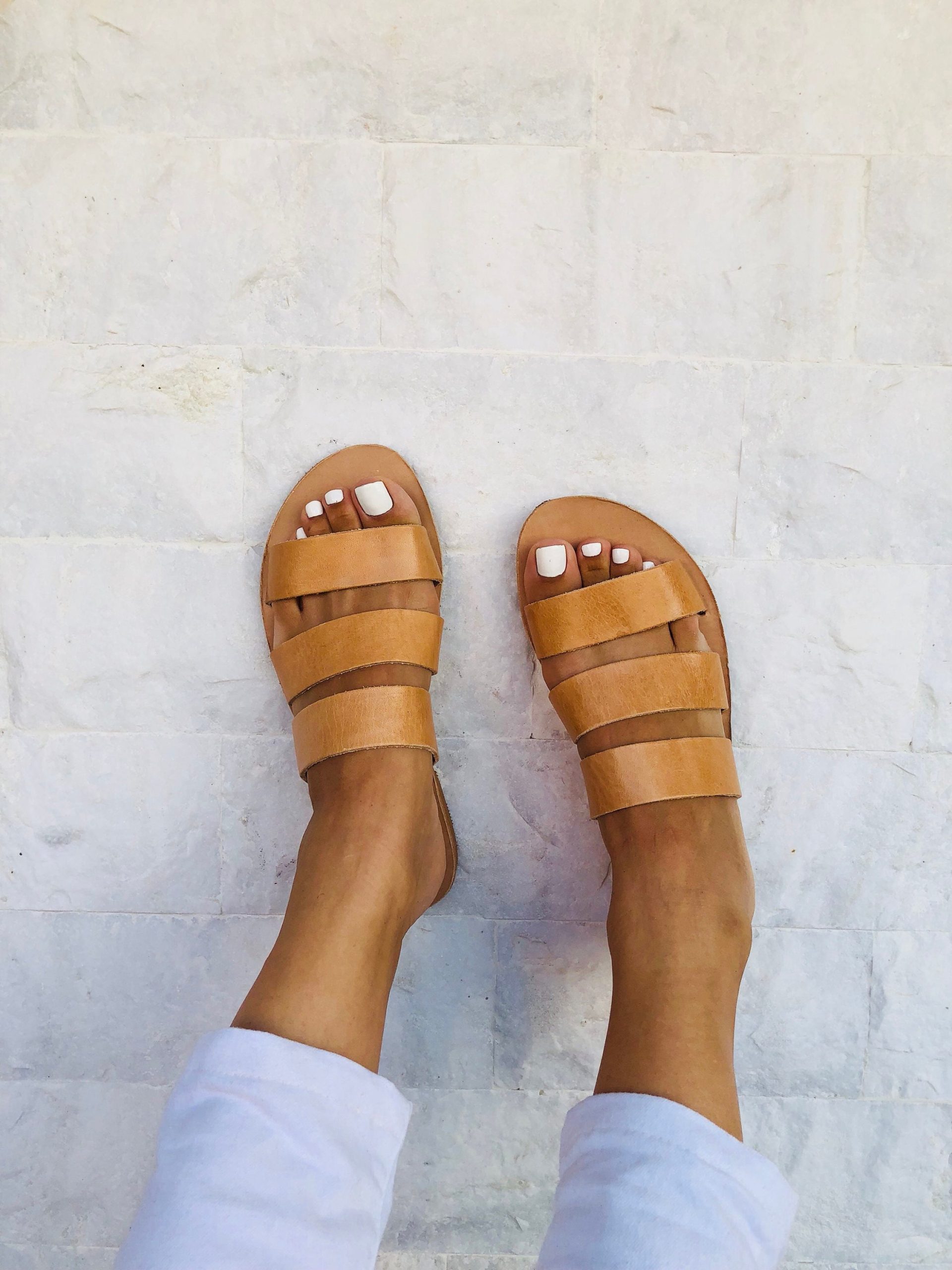 Handmade Greek Leather Sandals Brown Summer Slides Handmade Greek Leather Sandals Brown Summer Slides