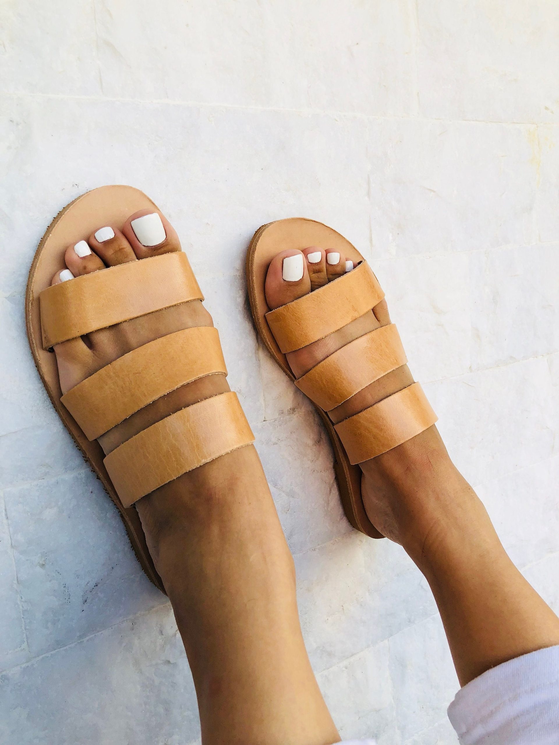 Handmade Greek Leather Sandals Brown Summer Slides Handmade Greek Leather Sandals Brown Summer Slides