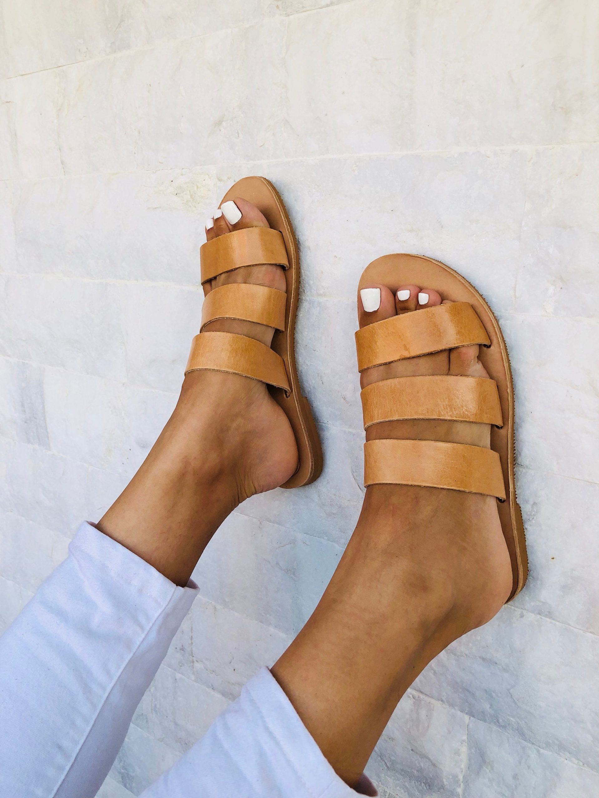 Handmade Greek Leather Sandals Brown Summer Slides Handmade Greek Leather Sandals Brown Summer Slides