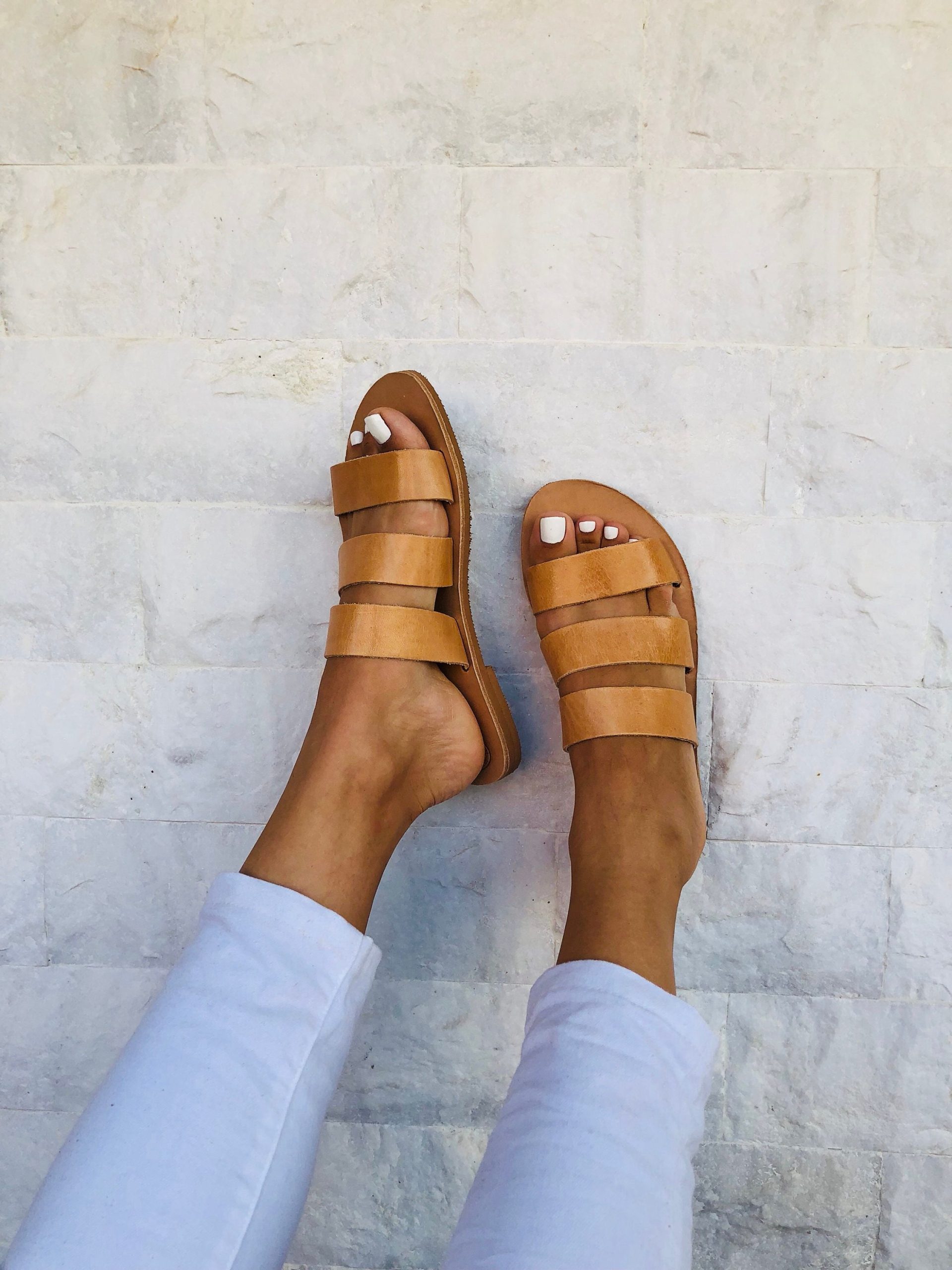 Handmade Greek Leather Sandals Brown Summer Slides Handmade Greek Leather Sandals Brown Summer Slides