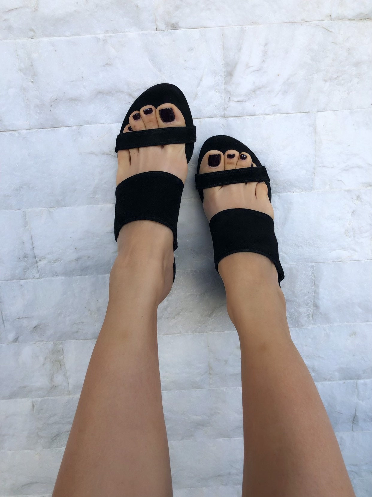 Black Sandals Suede Heeled Mules Leather Slip On Black Sandals Suede Heeled Mules Leather Slip On