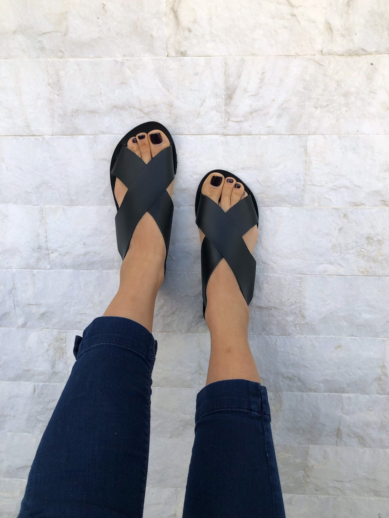 Handmade Black Leather Slingback Sandals Criss Cross Summer Handmade Black Leather Slingback Sandals Criss Cross Summer