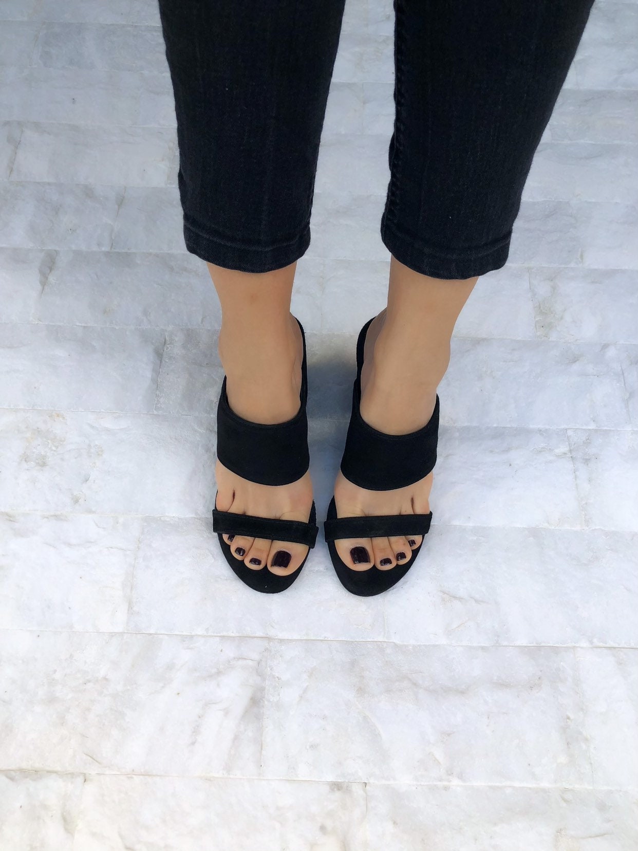 Black Sandals Suede Heeled Mules Leather Slip On Black Sandals Suede Heeled Mules Leather Slip On