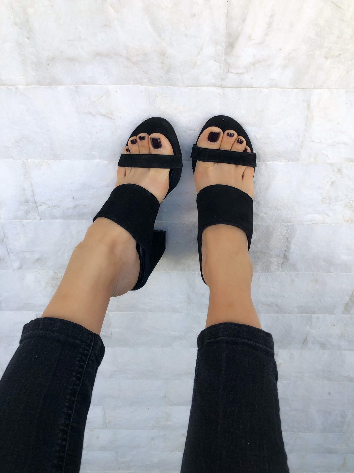 Black Sandals Suede Heeled Mules Leather Slip On Black Sandals Suede Heeled Mules Leather Slip On