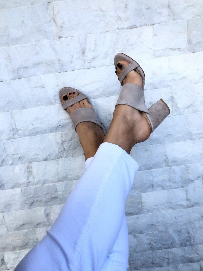 Black Sandals Suede Heeled Mules Leather Slip On Black Sandals Suede Heeled Mules Leather Slip On