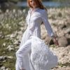 Linen Maxi Dress: White Buttons Casual Shirt Style