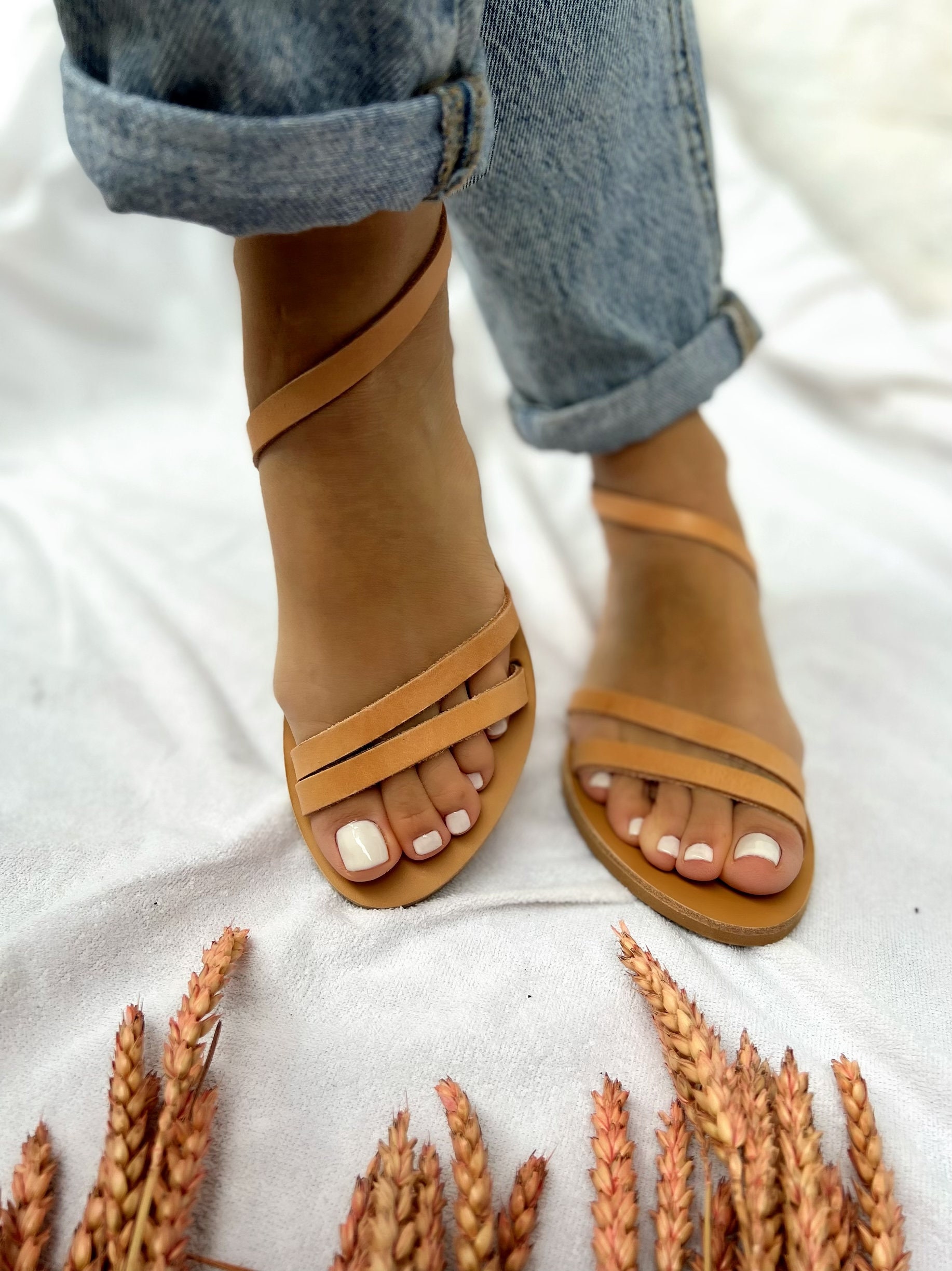 Brown Leather Sandals Greek Gladiator Summer Shoes Made Brown Leather Sandals Greek Gladiator Summer Shoes Made