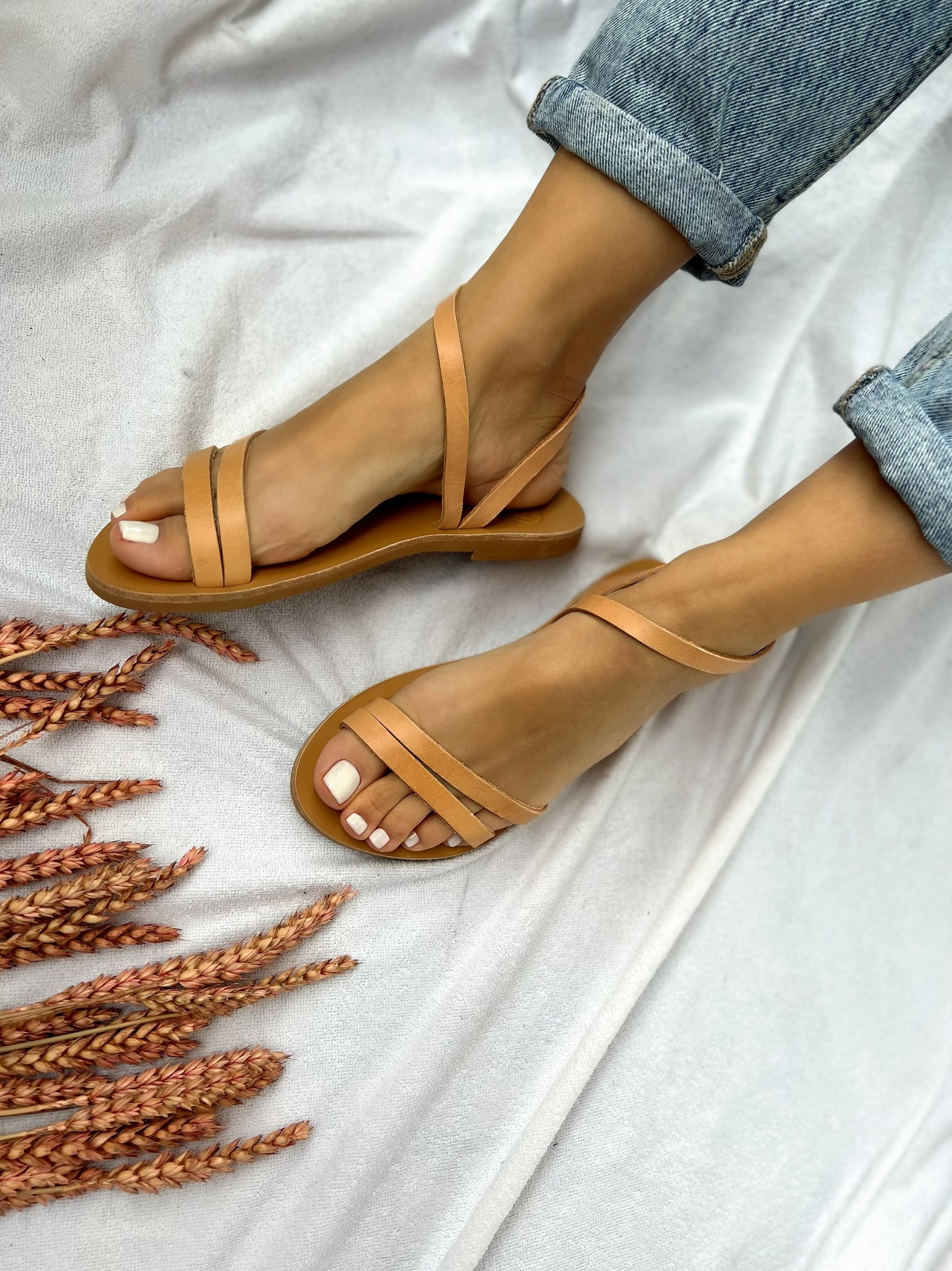 Brown Leather Sandals Greek Gladiator Summer Shoes Made Brown Leather Sandals Greek Gladiator Summer Shoes Made