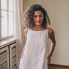 White Linen Dress For Women Minimalist Maxi Pockets