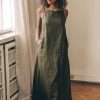 White Linen Dress For Women Minimalist Maxi Pockets
