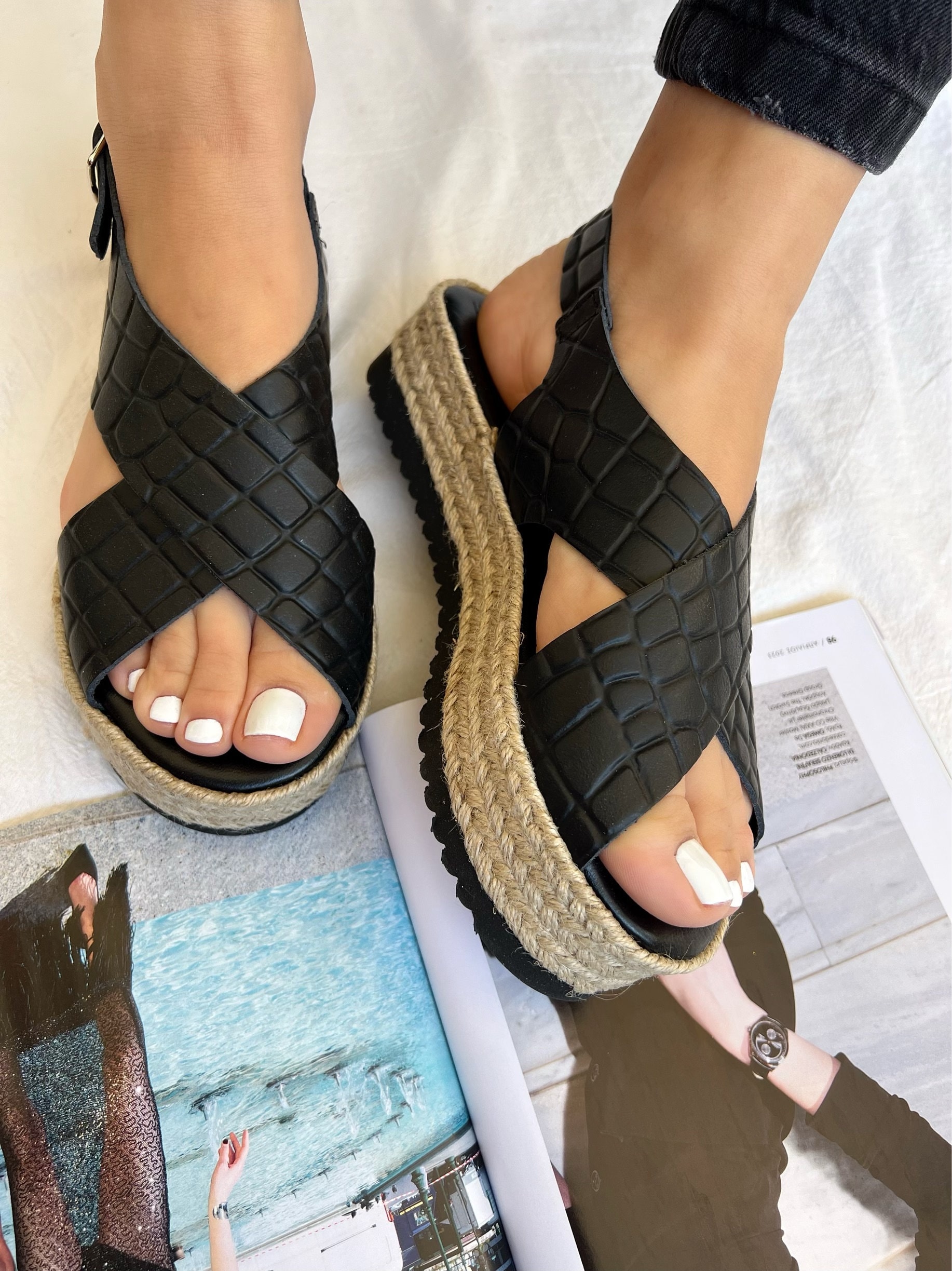 Handmade Black Leather Slingback Sandals Criss Cross Summer Handmade Black Leather Slingback Sandals Criss Cross Summer