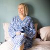 Long Hand Block Print Kimono Robe In Blue
