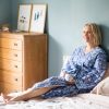 Long Hand Block Print Kimono Robe In Blue