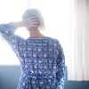 Long Hand Block Print Kimono Robe In Blue