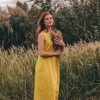 Mustard Yellow Linen Dress Summer For Women Romantic