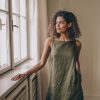 White Linen Dress For Women Minimalist Maxi Pockets