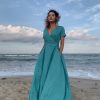 Linen Maxi Dress Boho Wedding Gown Summer Cream