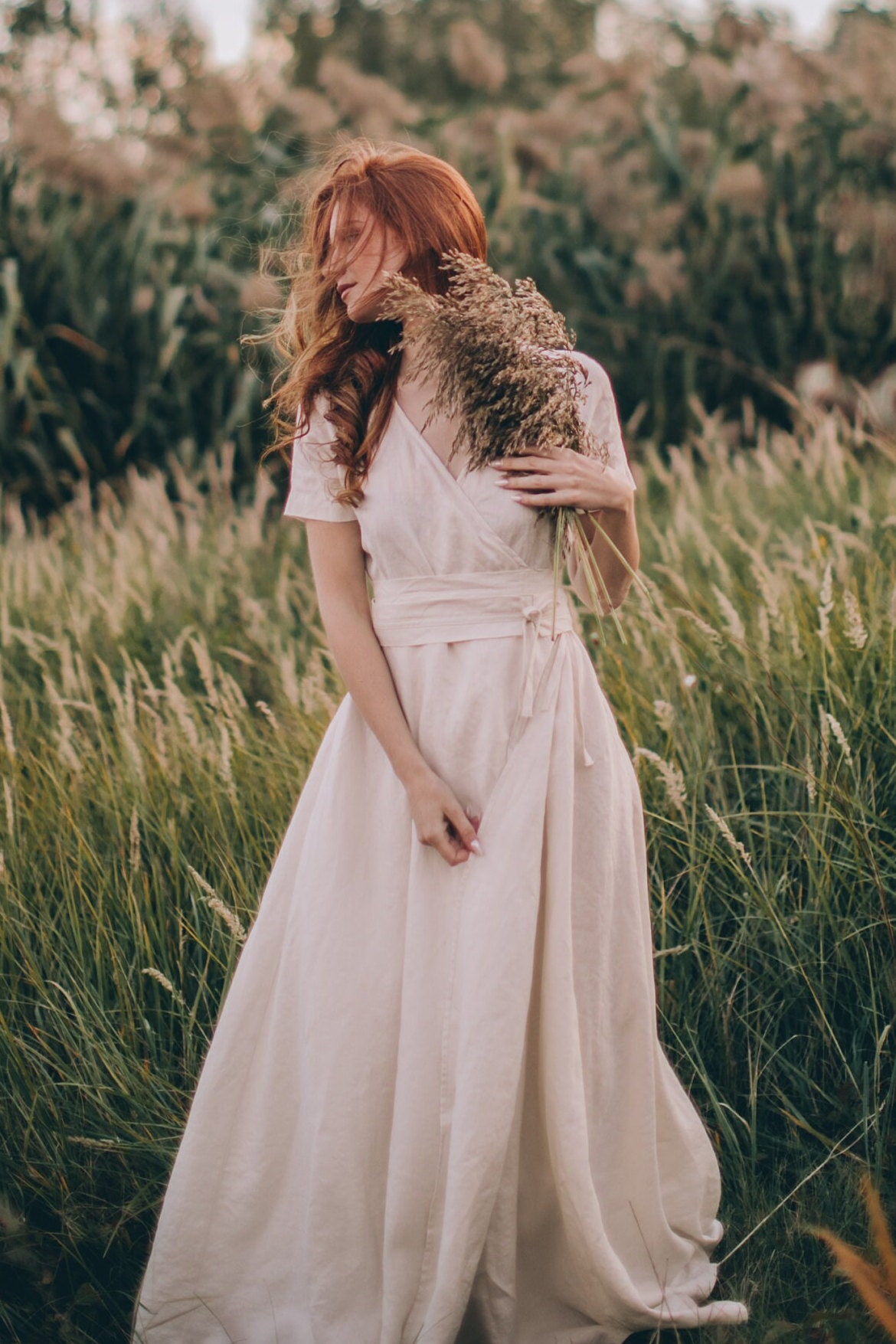 Linen Maxi Dress Boho Wedding Gown Summer Cream Linen Maxi Dress Boho Wedding Gown Summer Cream