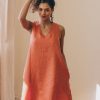 Minimalist White Linen Tunic Dress Sleeveless Summer Beach