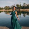 Sleeveless Linen Maxi Wrap Dress Emerald Green Plus
