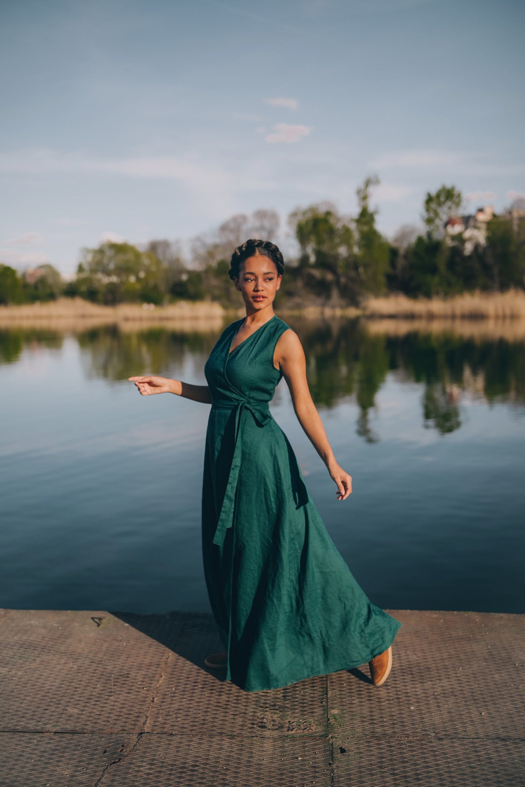 Sleeveless Linen Maxi Wrap Dress Emerald Green Plus Sleeveless Linen Maxi Wrap Dress Emerald Green Plus