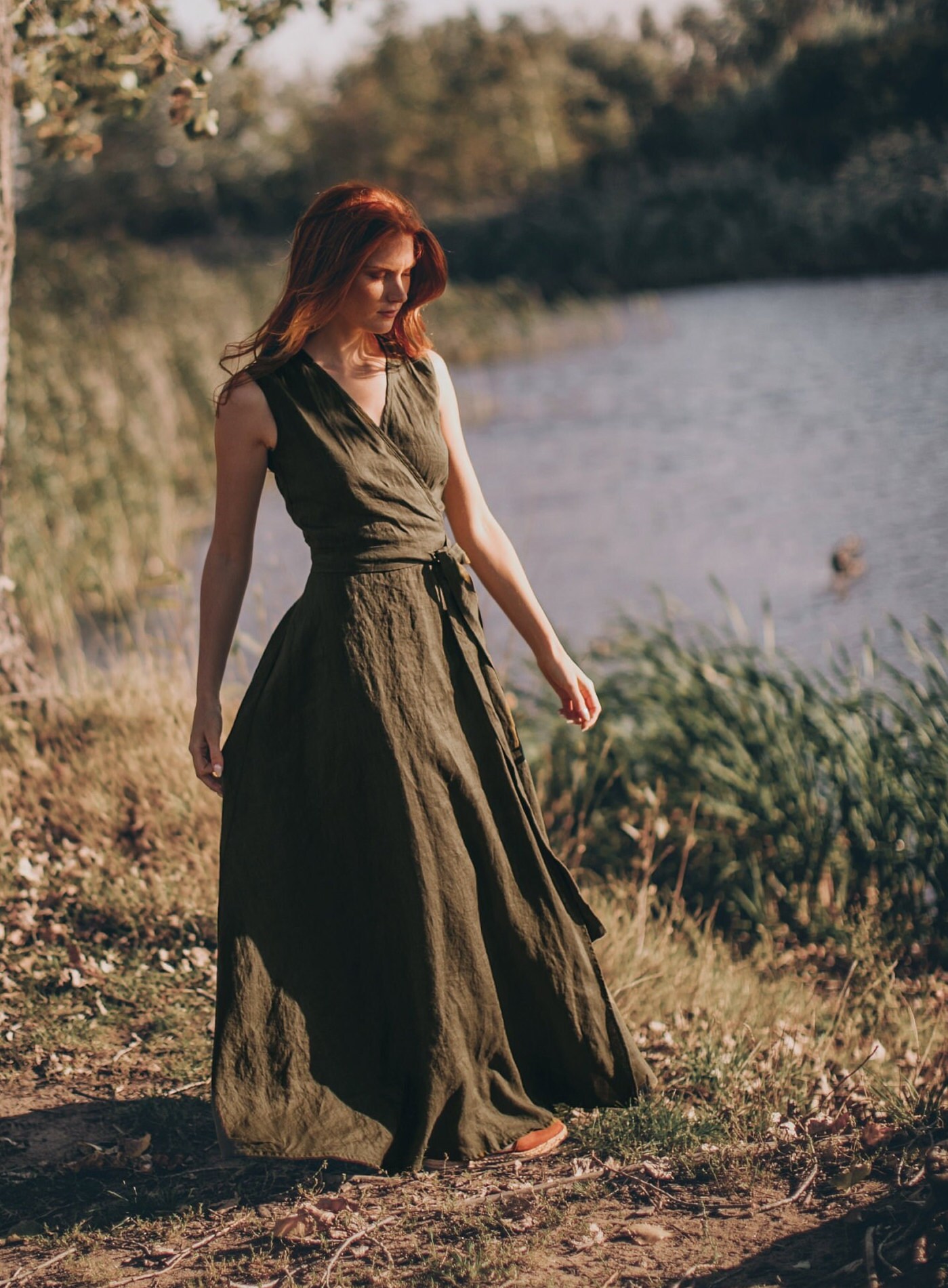 Sleeveless Linen Maxi Wrap Dress Emerald Green Plus Sleeveless Linen Maxi Wrap Dress Emerald Green Plus