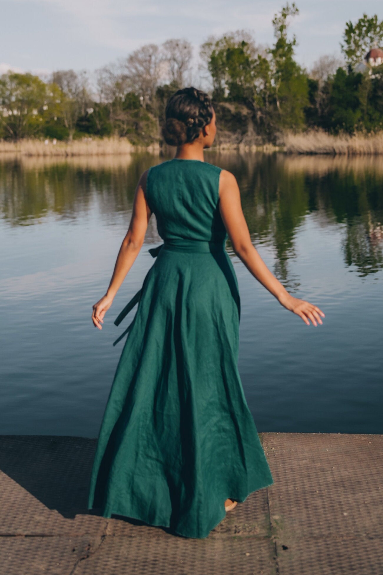 Sleeveless Linen Maxi Wrap Dress Emerald Green Plus Sleeveless Linen Maxi Wrap Dress Emerald Green Plus