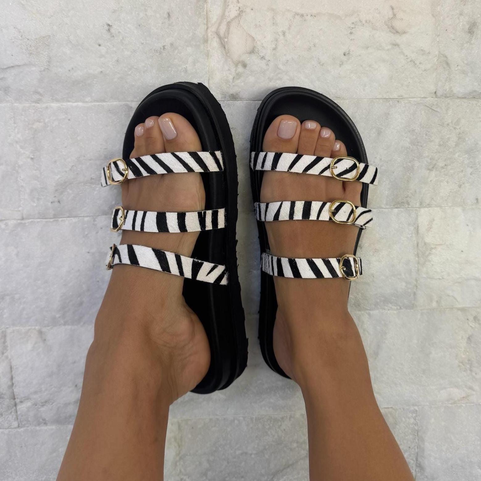 Platform Sandals Zebra Print Summer Shoes Full Grain Platform Sandals Zebra Print Summer Shoes Full Grain