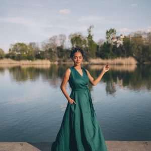 Sleeveless Linen Maxi Wrap Dress Emerald Green Plus