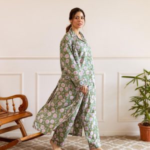 Long Hand Block Print Kimono Robe In Dusky